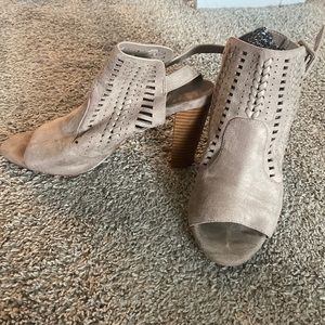 Tan peep toe booties